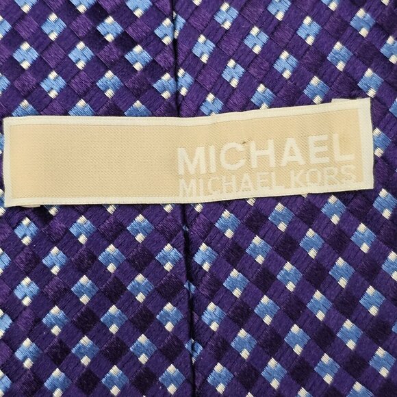Michael Kors Micro Checkered Blue And Purple Colorblock Silk Necktie - Picture 5 of 6